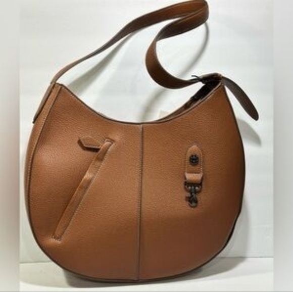 Max Studio XL Pebble Grain Commuter Travel Hobo Bag in Cognac Color - Picture 2 of 16